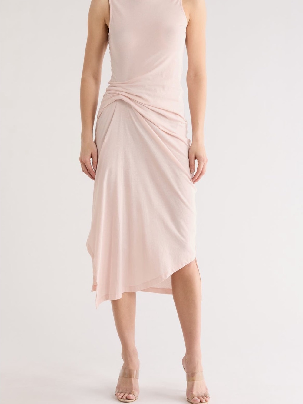 All Saints Asymmetrical Pale Pink Twist Midi Dress